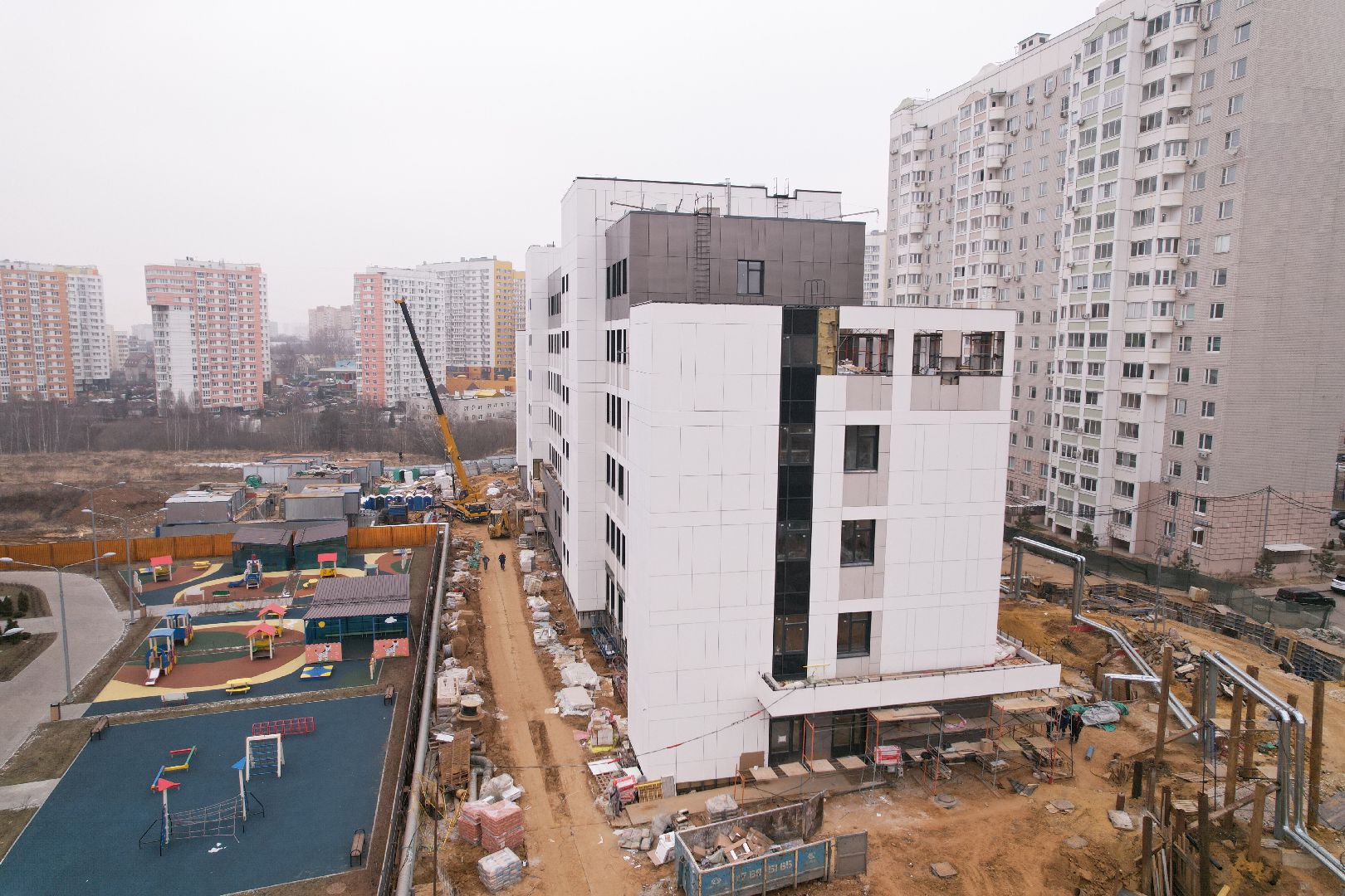 видео с коптера, видное, поликлиника, строительство,