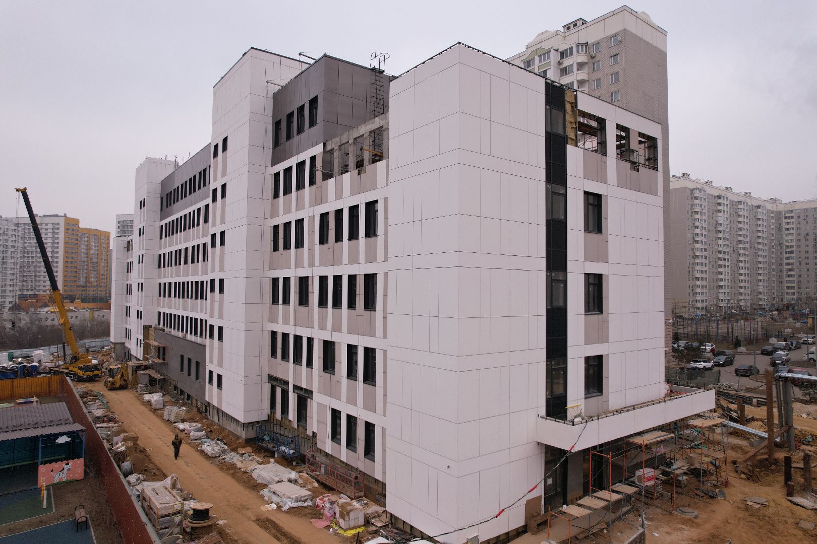 видео с коптера, видное, поликлиника, строительство,