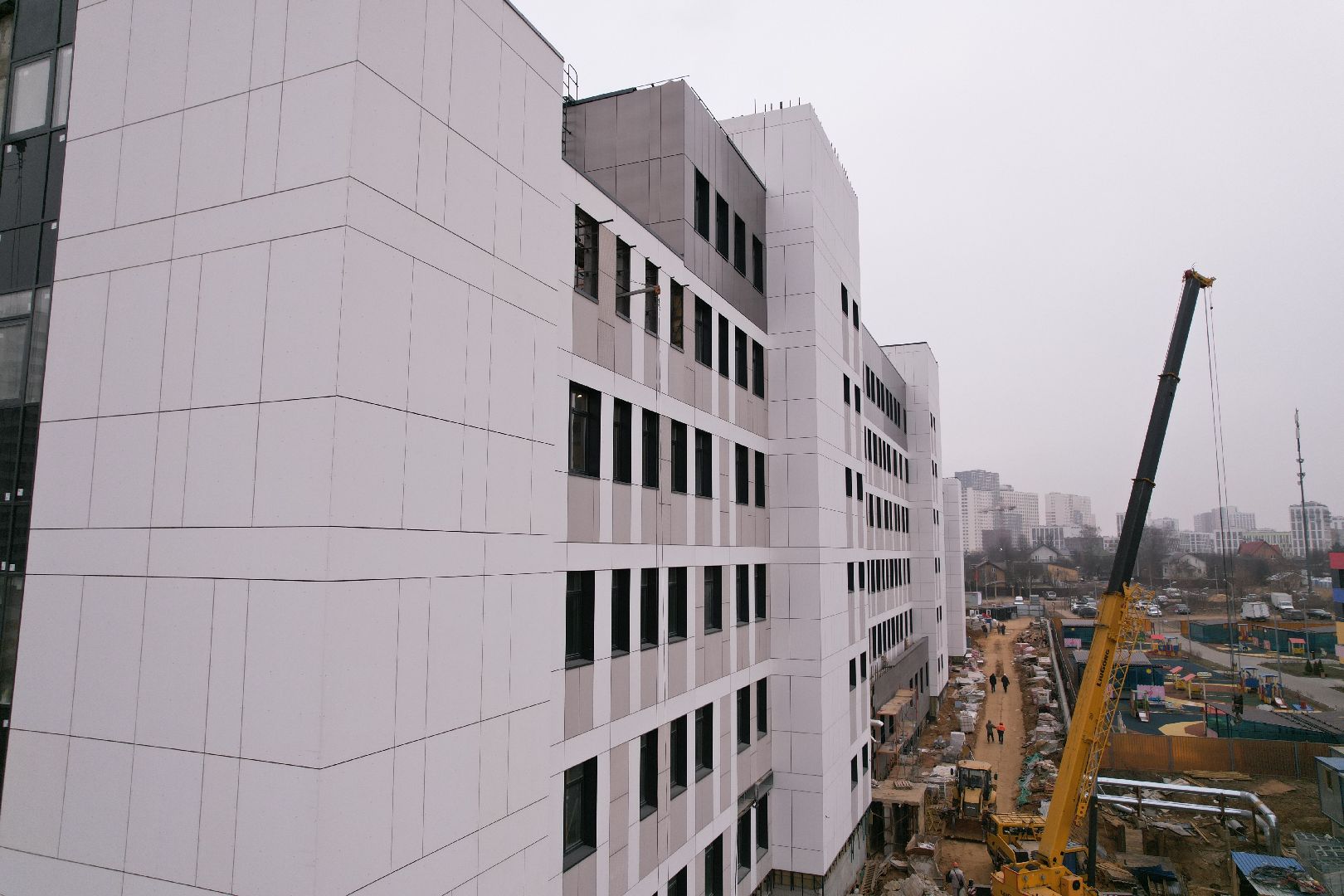 видео с коптера, видное, поликлиника, строительство,