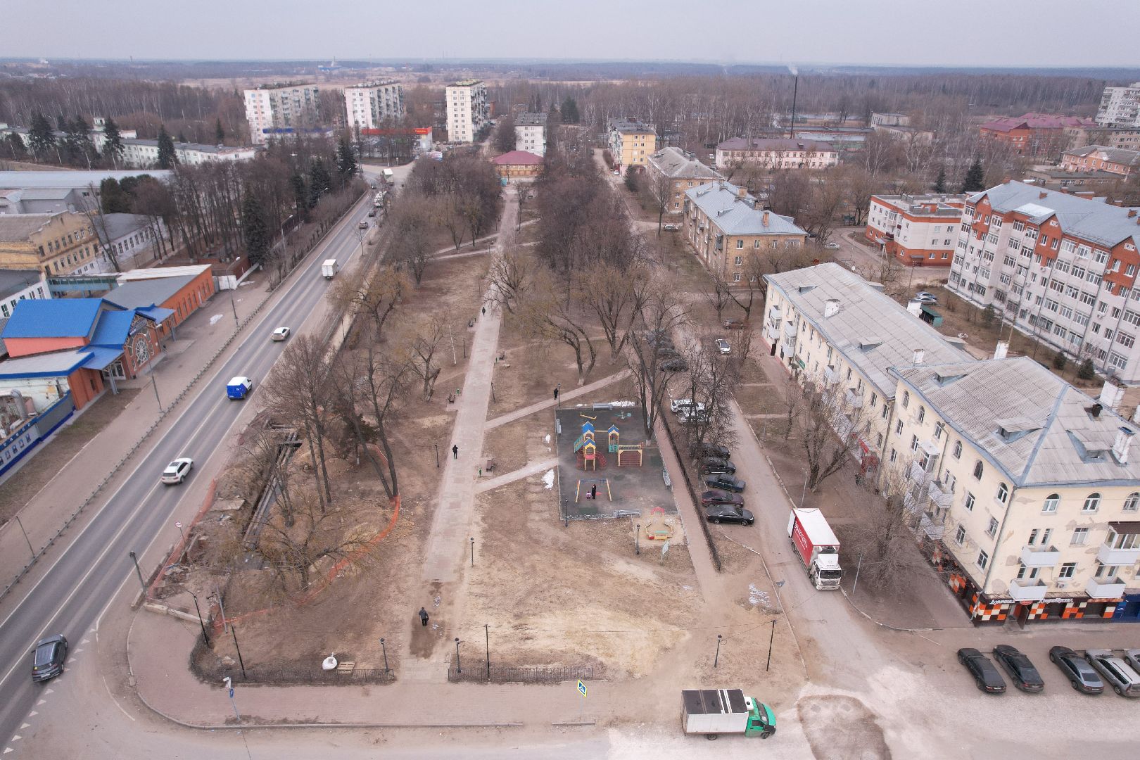видео с коптера, орехово-зуево, сквер заводской, благоустройство сквера,