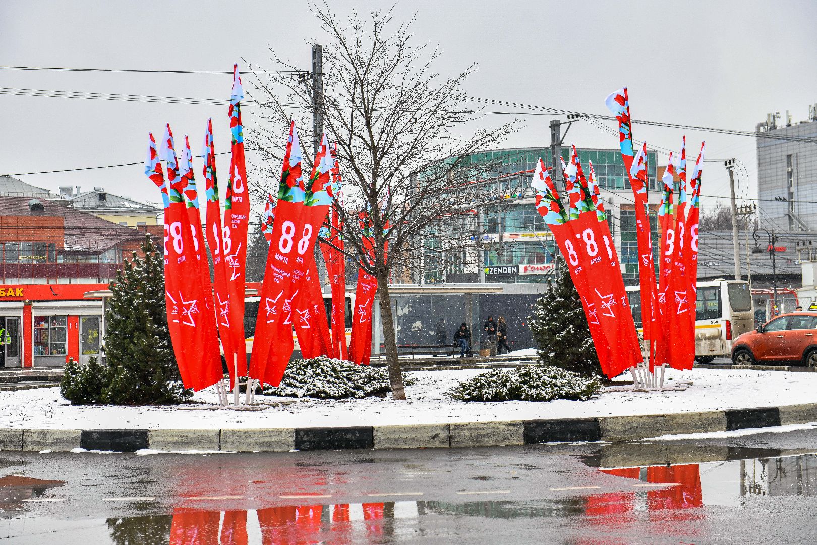 8 марта, Флаги, Украшение, Город, вертикалки,