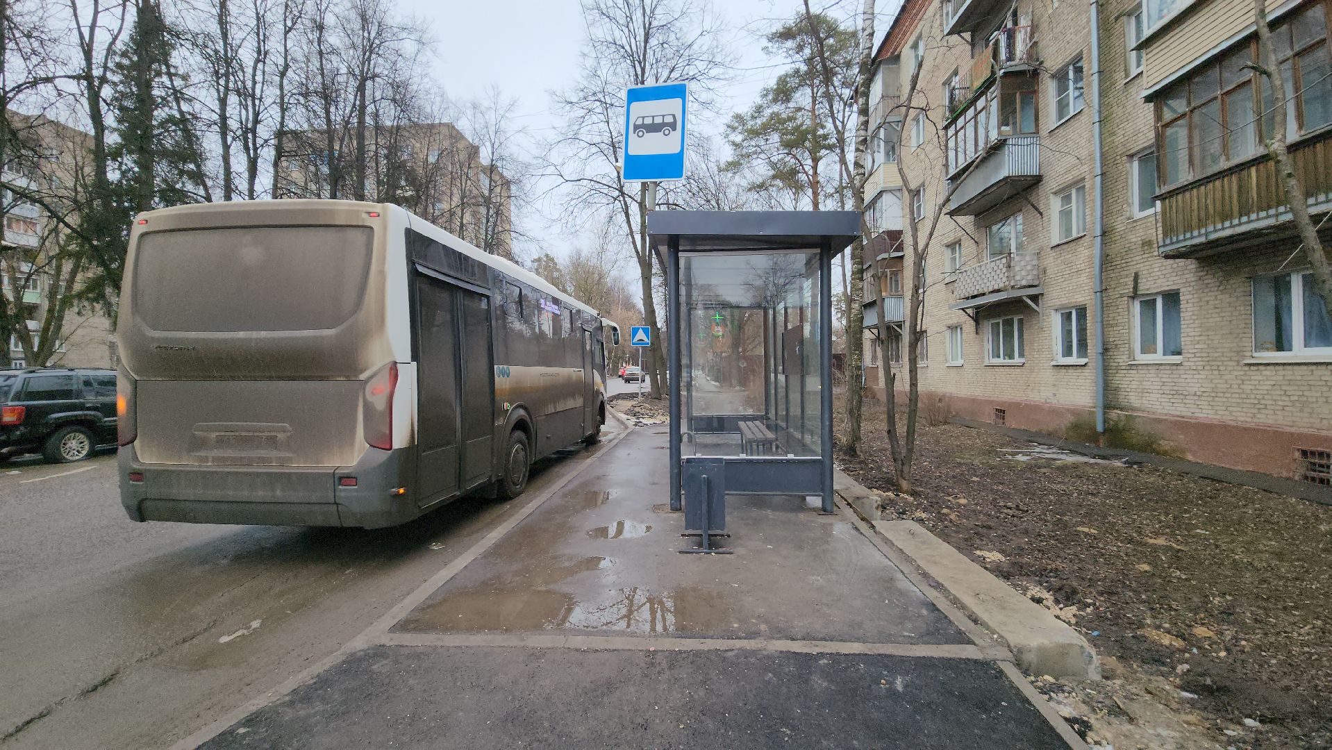 остановка общественного транспорта, пушкино, коммунальная служба, новая остановка,благоустройство, жители,