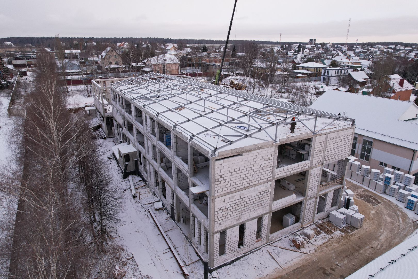 видео с коптера, покровская школа в истре, пристройка к школе в истре,