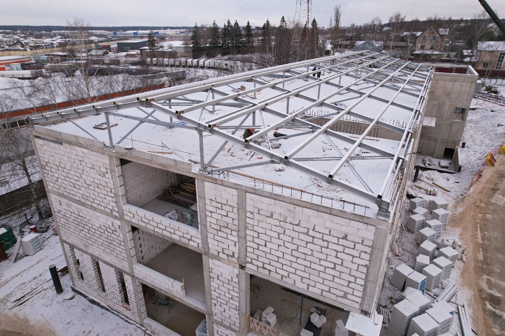 видео с коптера, покровская школа в истре, пристройка к школе в истре,