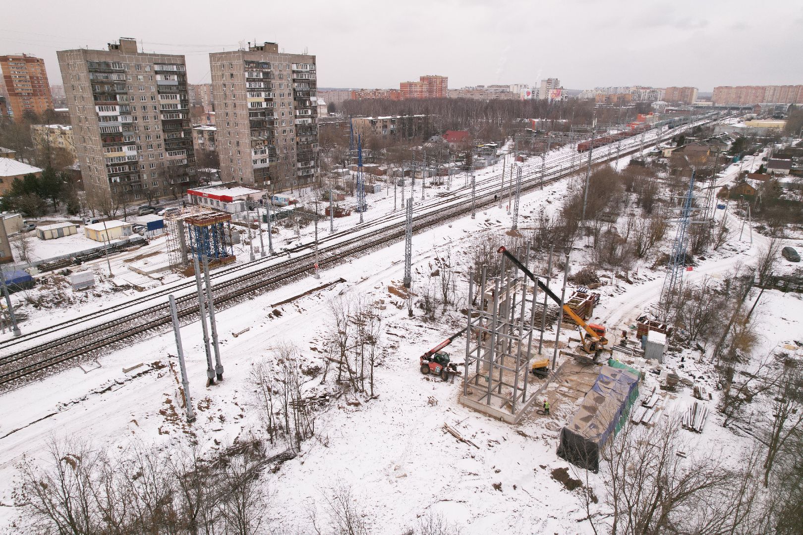 видео с коптера, лобня, пешеходные переходы, строительство перехода,