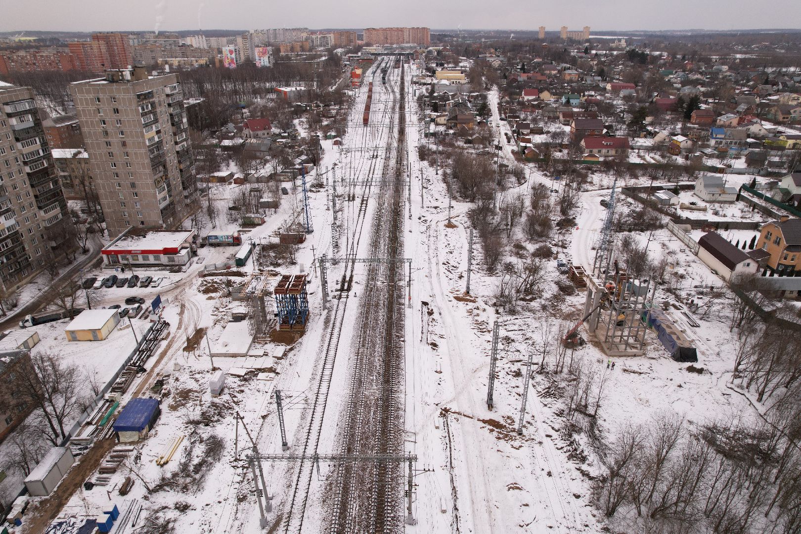 видео с коптера, лобня, пешеходные переходы, строительство перехода,