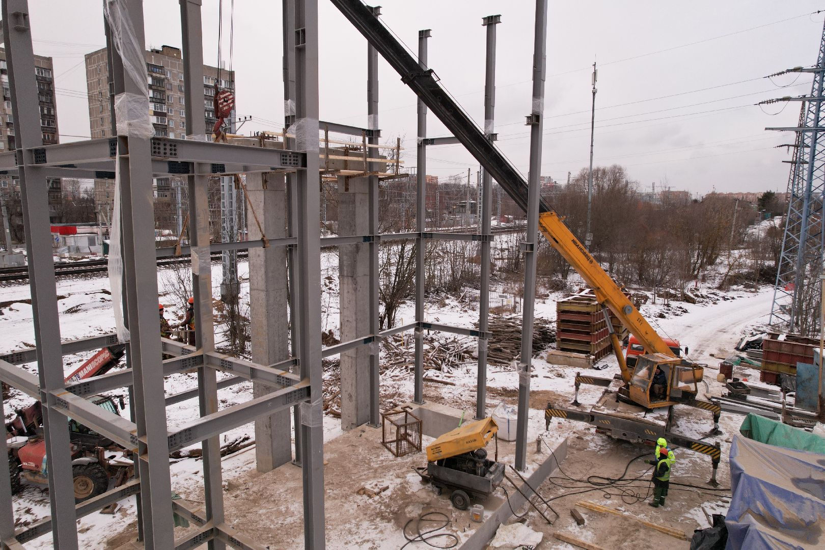 видео с коптера, лобня, пешеходные переходы, строительство перехода,