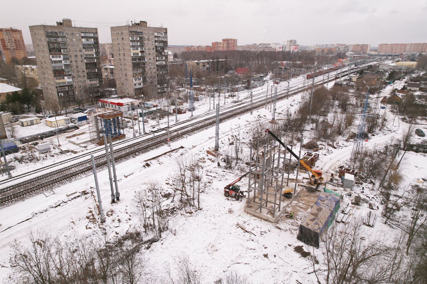 видео с коптера, лобня, пешеходные переходы, строительство перехода,