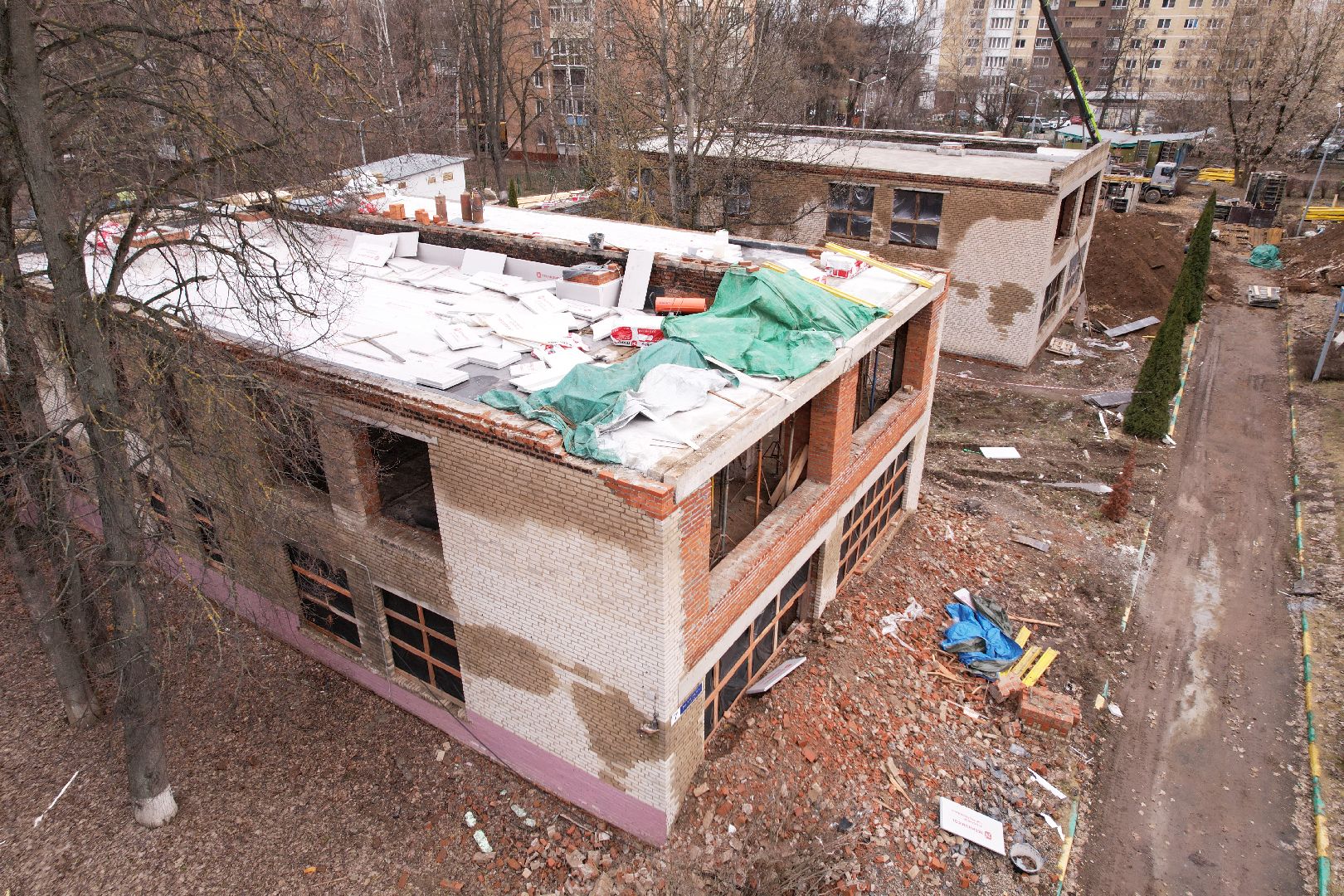 видео с коптера, химки, капремонт детского сада, лицей 7 детский сад,