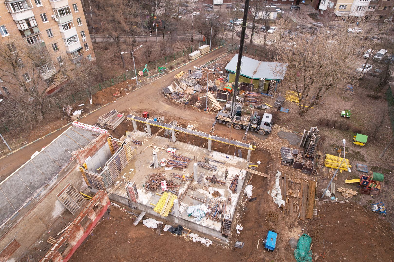 видео с коптера, химки, капремонт детского сада, лицей 7 детский сад,