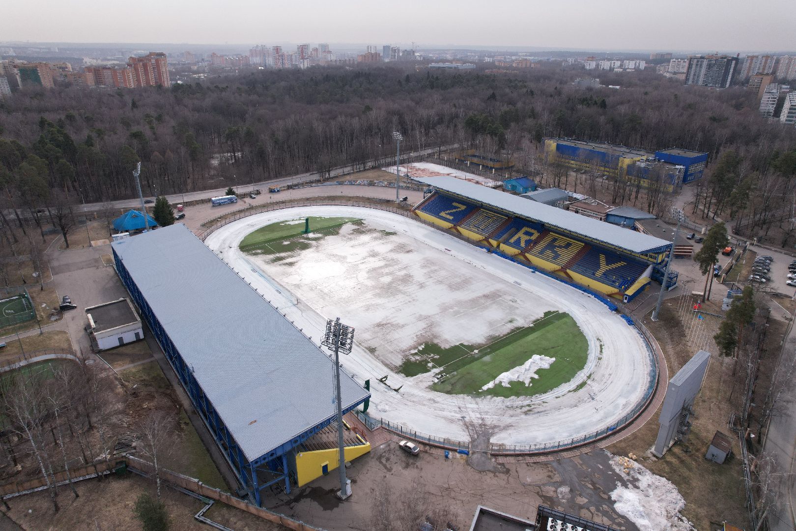 видео с коптера, стадион зоркий, стадион в красногорске,
