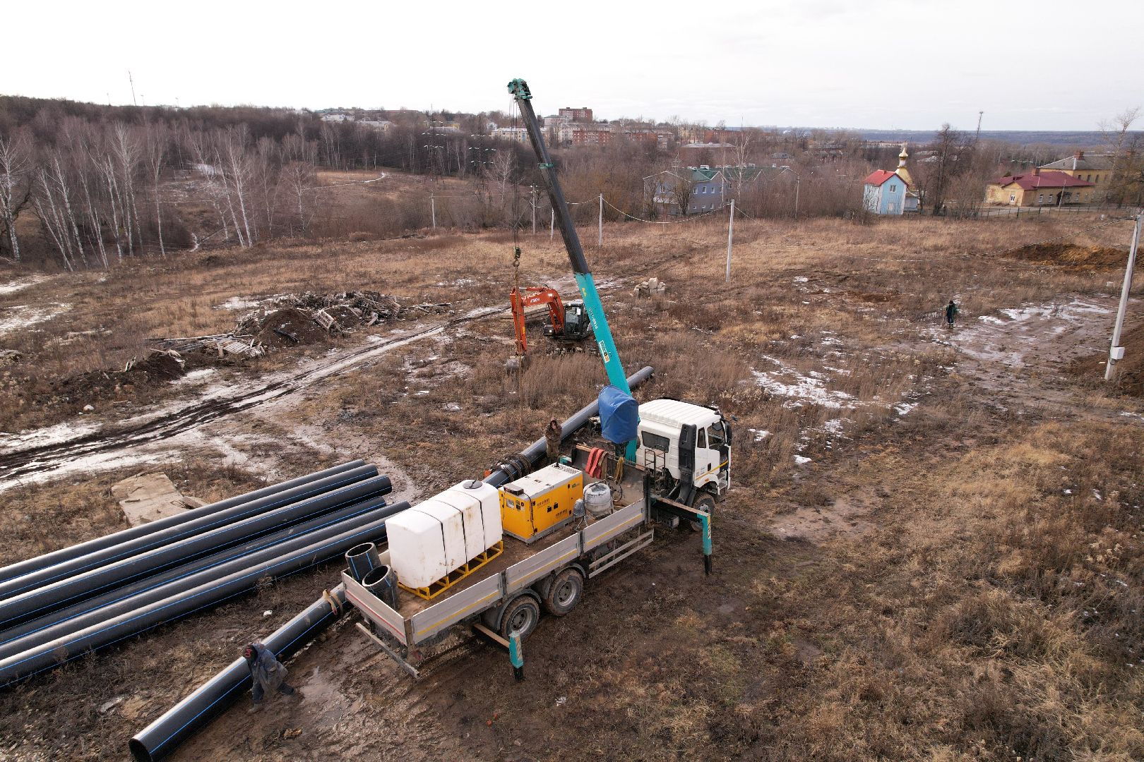 видео с коптера, ремонт канализационной сети в кашире,
