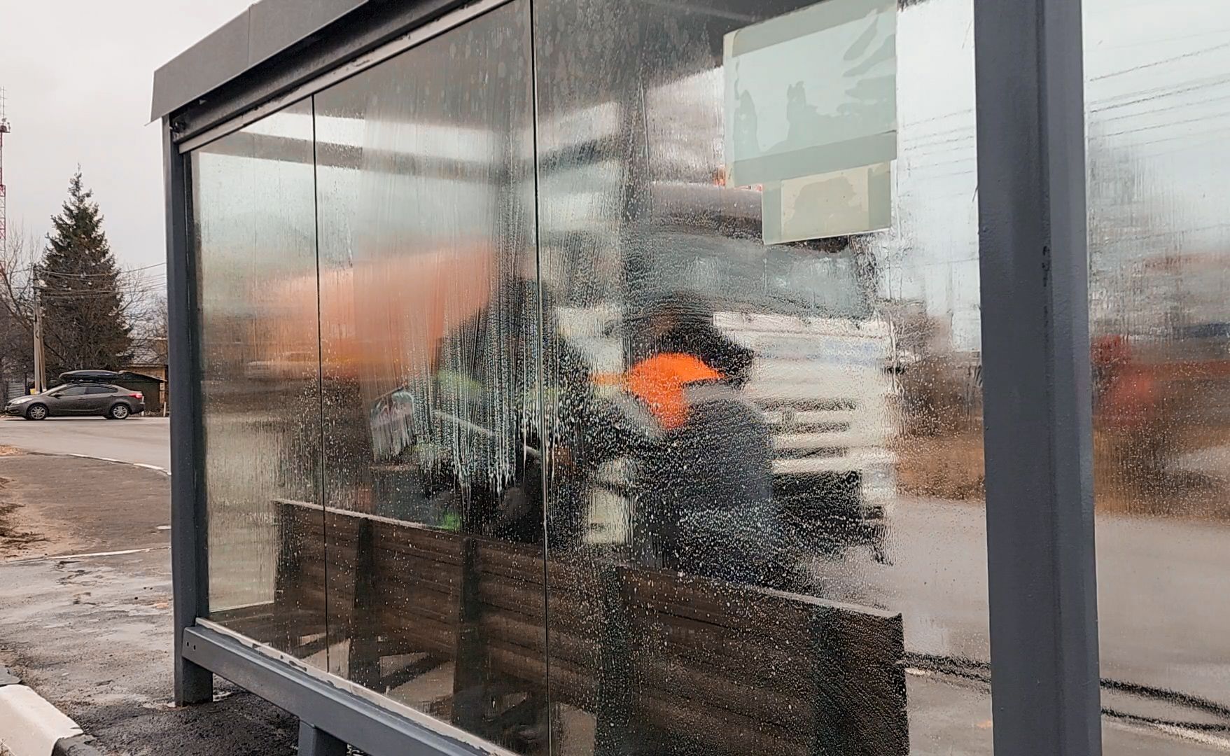 Бронницы, Благоустройство, Моют остановки, Влажная уборка города,