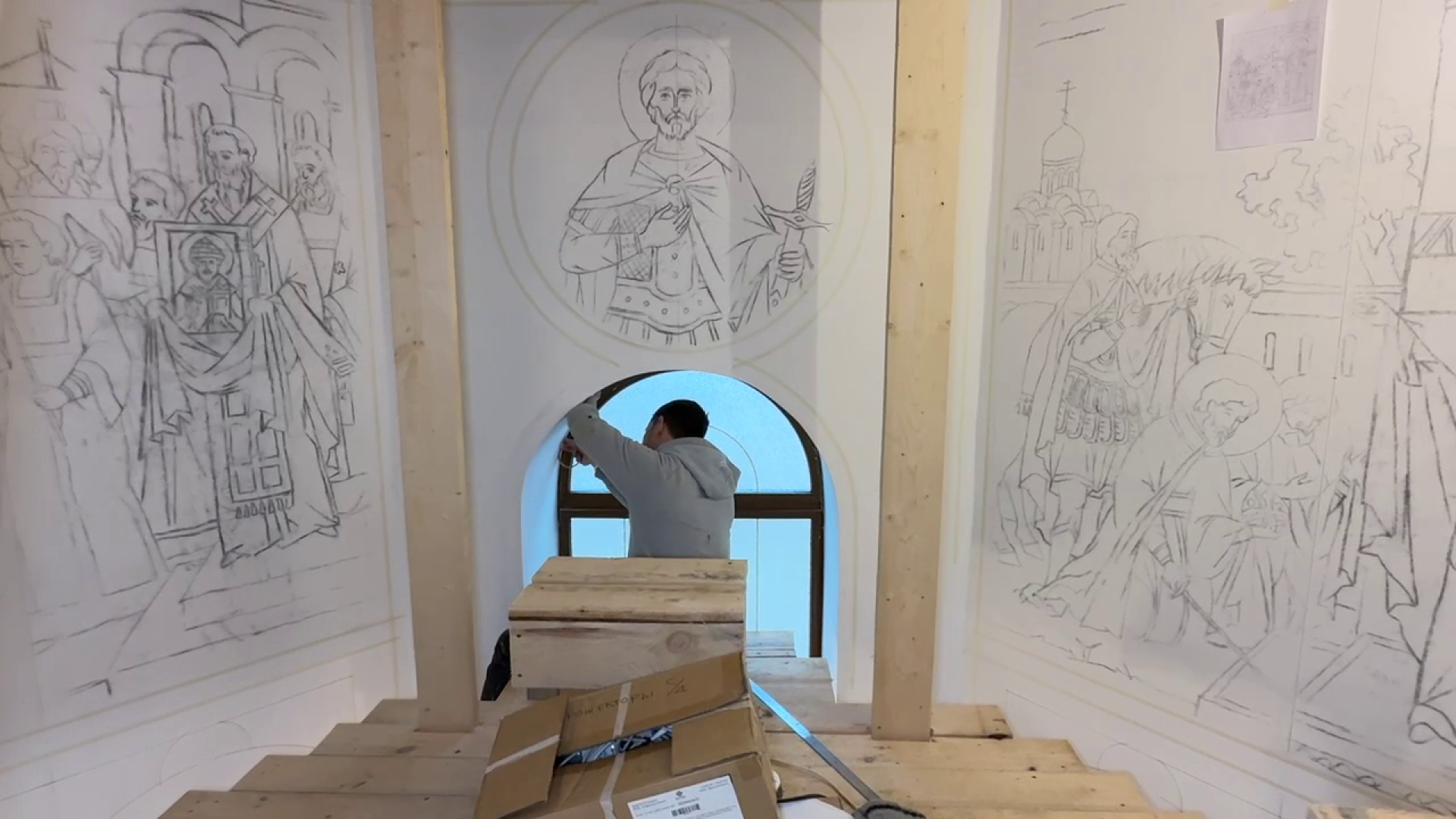 реутов, мемориал славы, часовня, реконструкция, леса, роспись часовни,