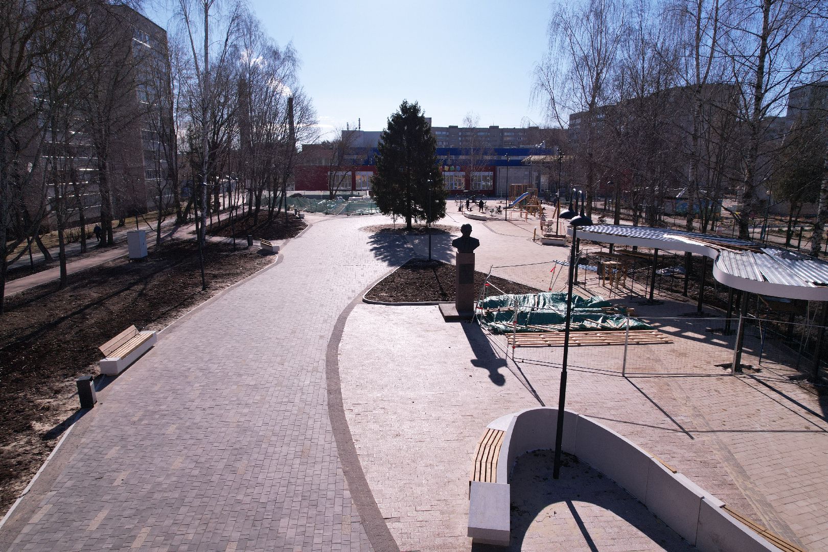 видео с коптера, сквер журавлева, благоустройство сквера в дубне,