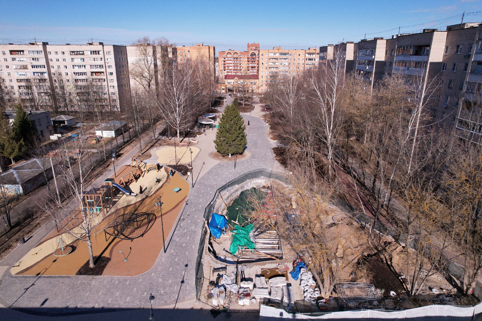 видео с коптера, сквер журавлева, благоустройство сквера в дубне,