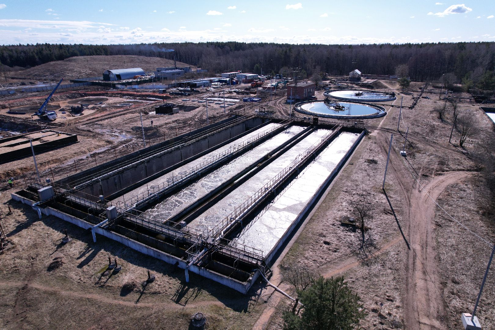 видео с коптера, очистные в дубне,