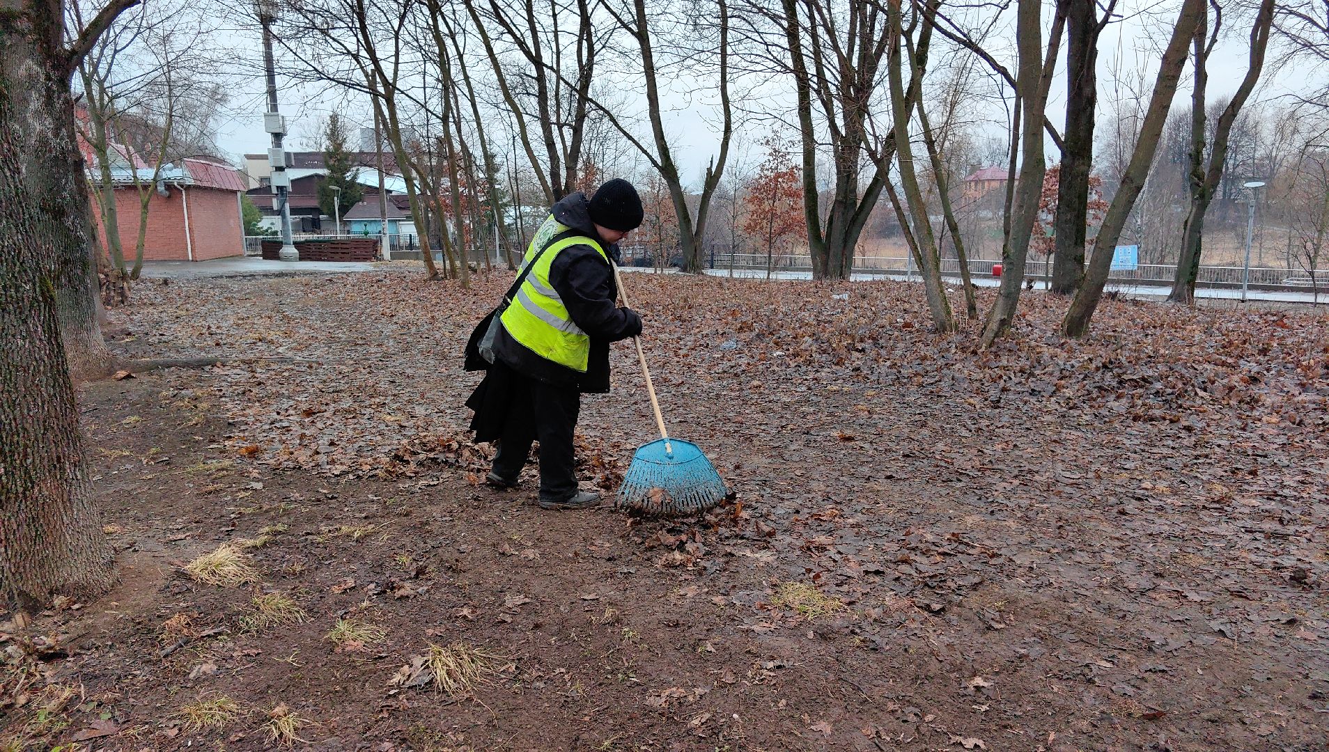 мусор, листва, мешки, набережная, коммунальщики,