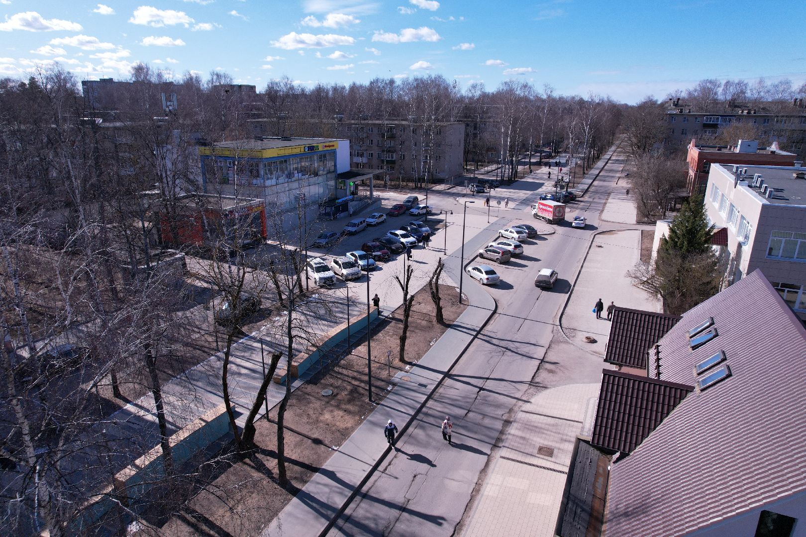 видео с коптера, благоустройство дубны, центральная улица дубны,