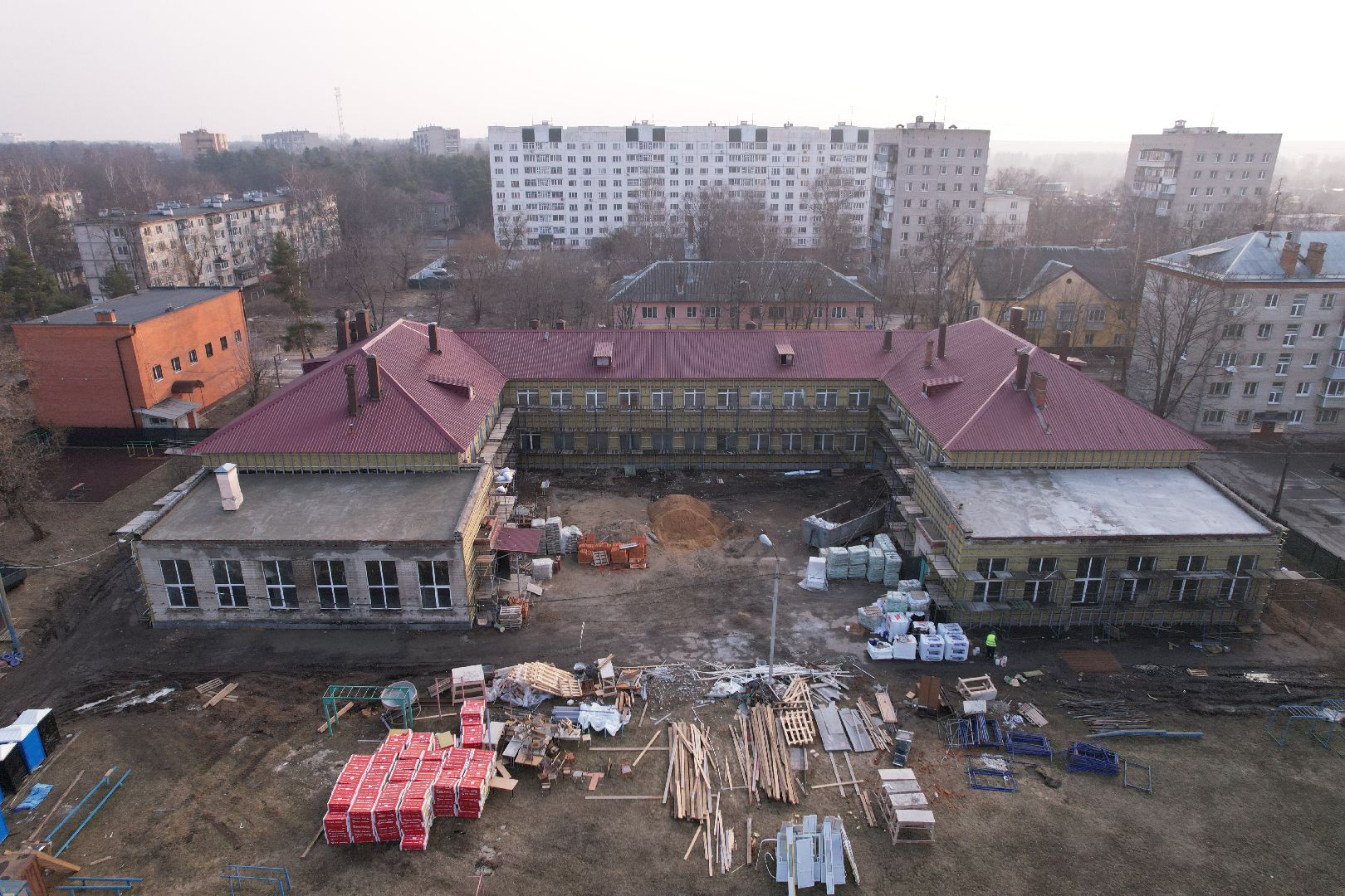 видео с коптера, капремонт школы 24 в Монино, школы в щелково,