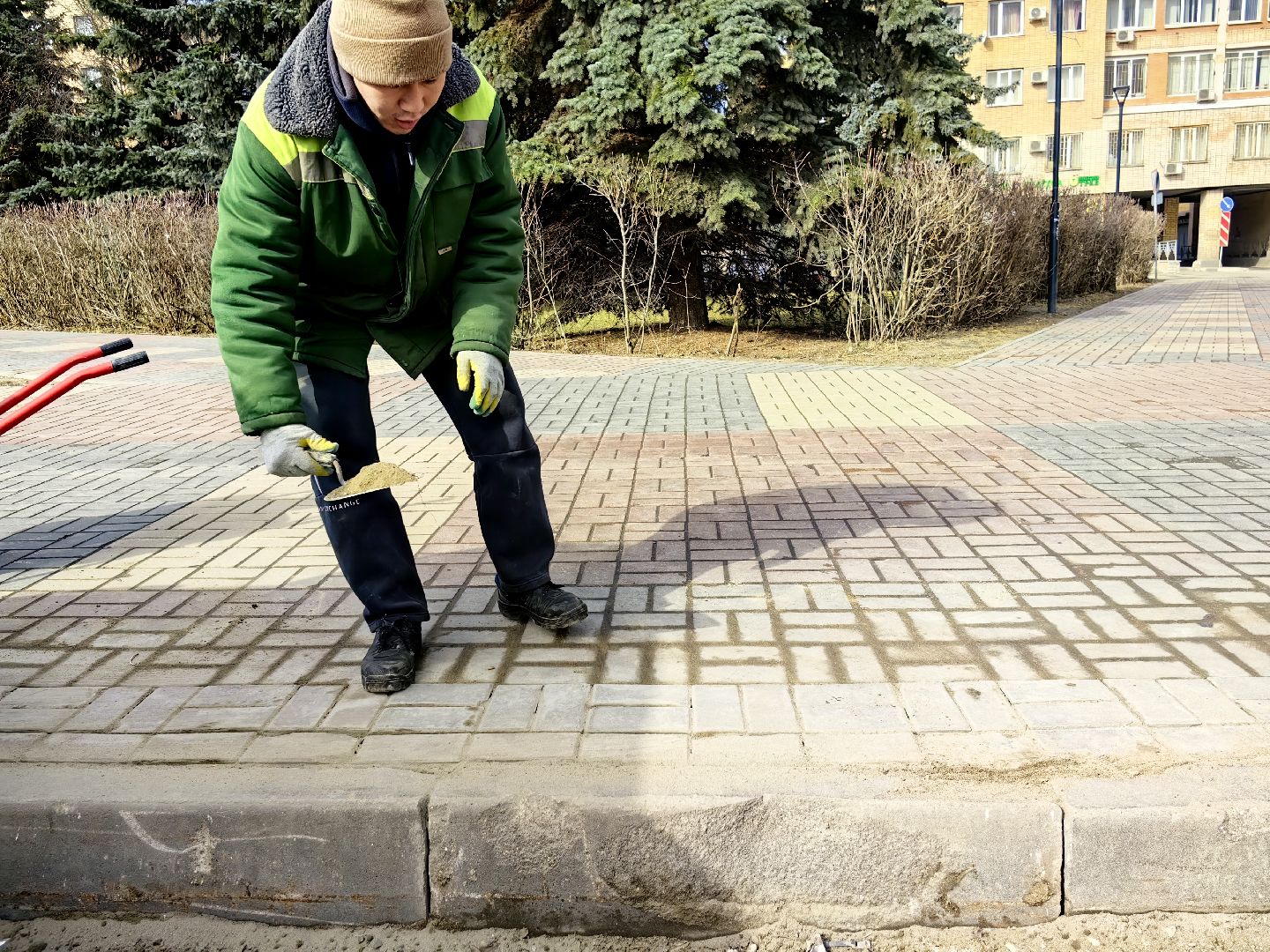 брусчатка, пешеходная зона, блок, тротуар, газон,
