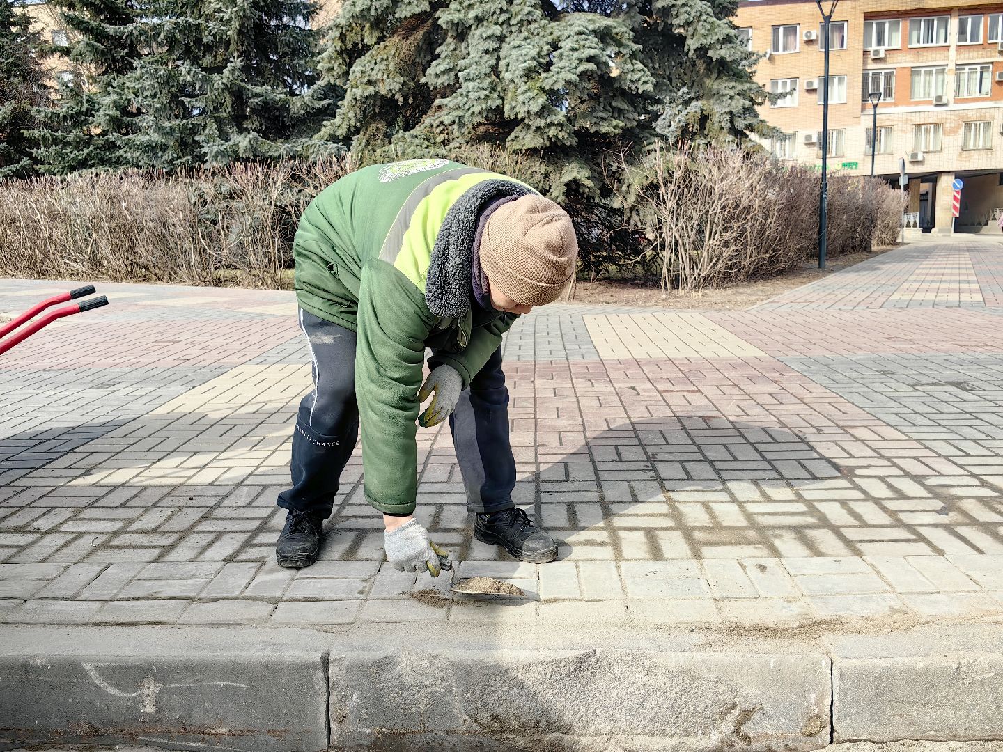 брусчатка, пешеходная зона, блок, тротуар, газон,