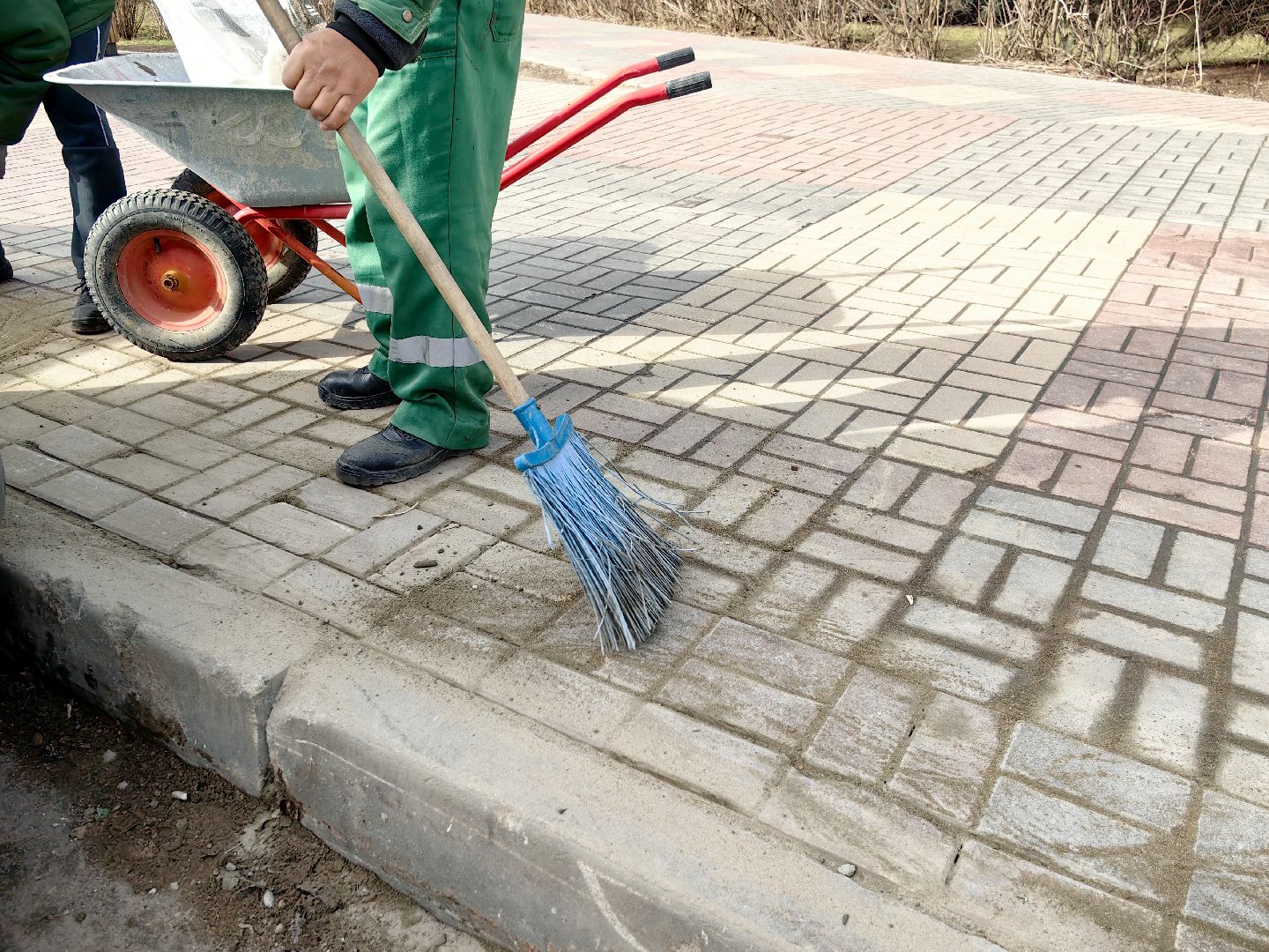 брусчатка, пешеходная зона, блок, тротуар, газон,