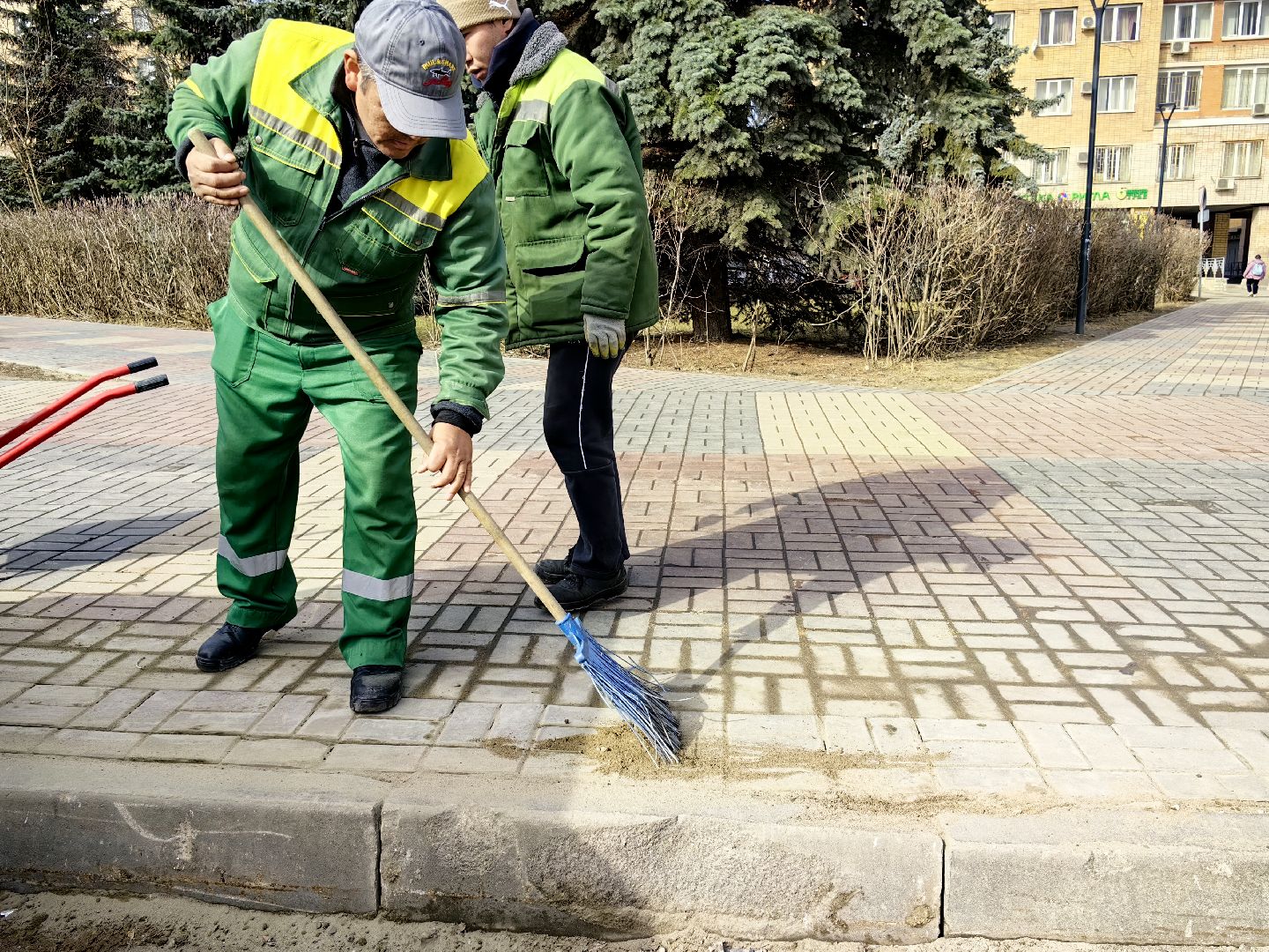 брусчатка, пешеходная зона, блок, тротуар, газон,