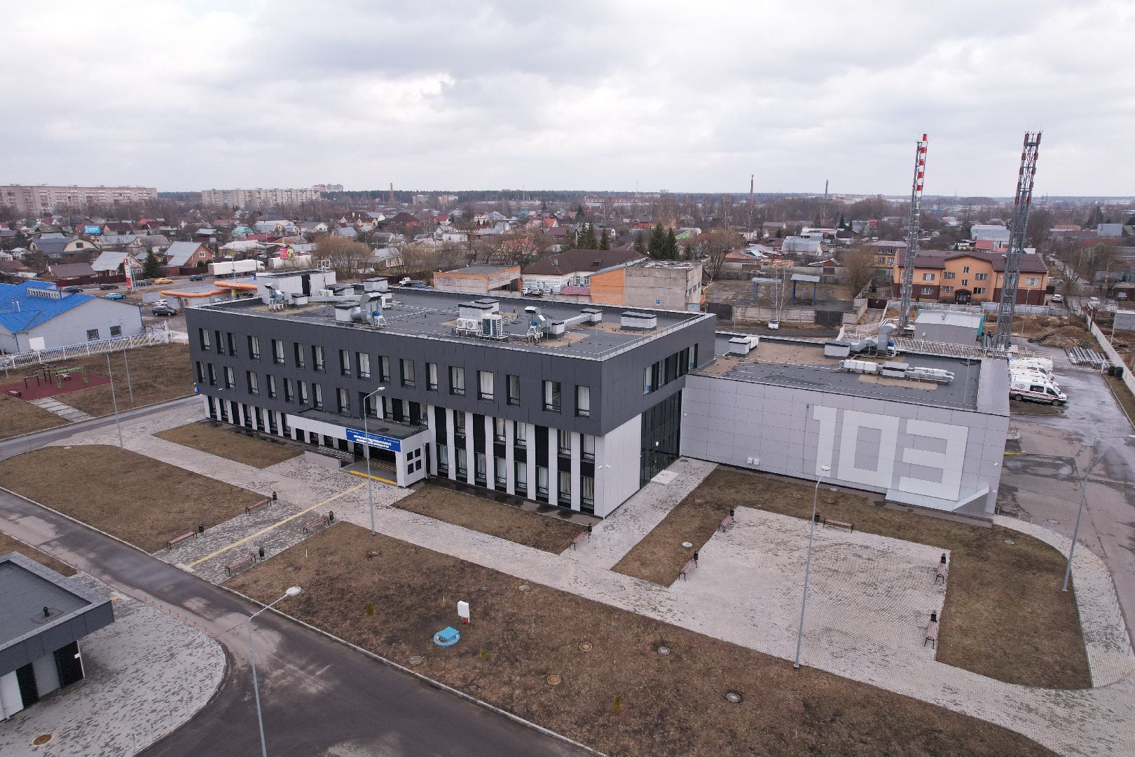 видео с коптера, подстанция скорой помощи в Ногинске, медицина Ногинска,