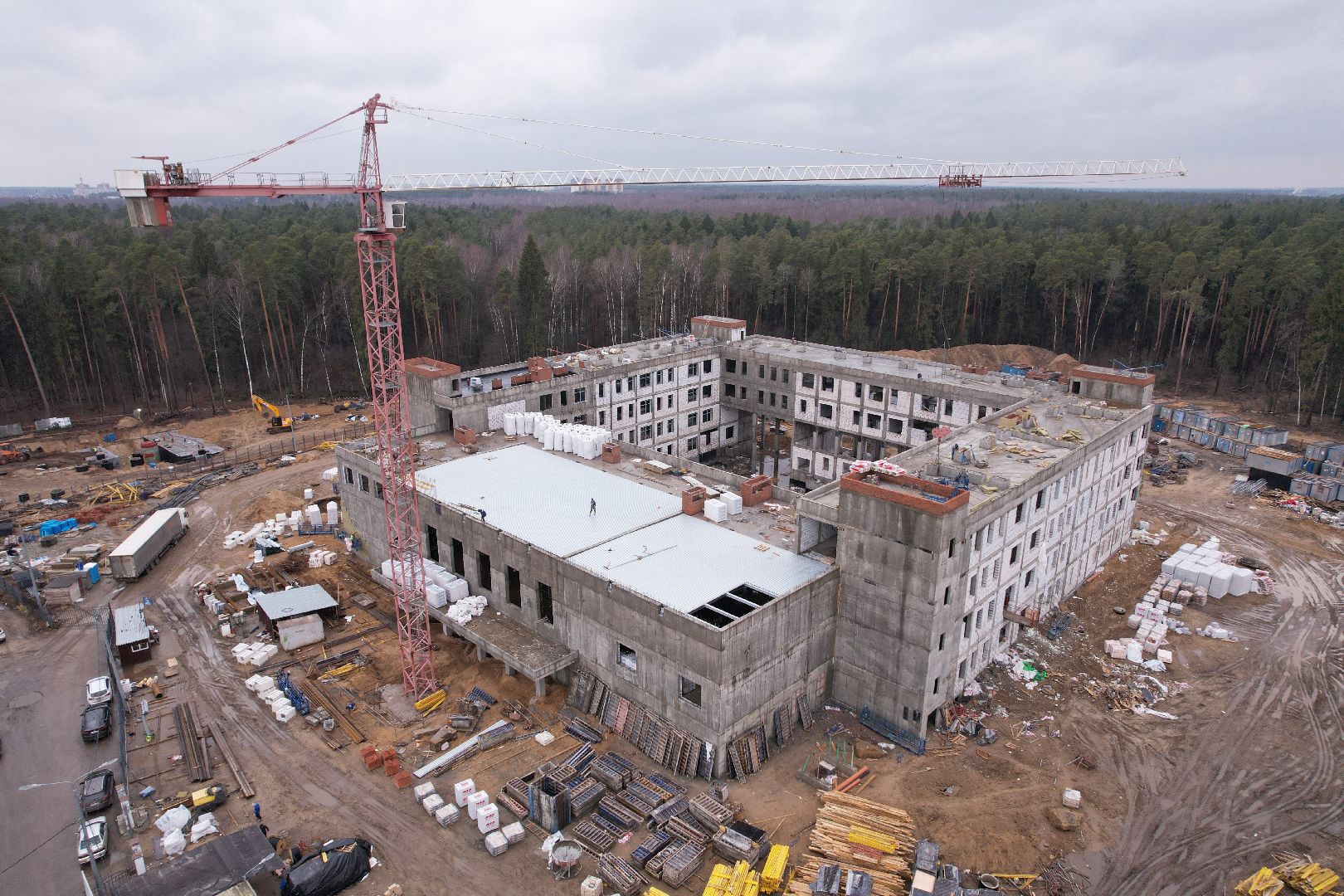 видео с коптера, новый корпус ЦО 5 в Ногинске, ремонт центра образования 5 в Ногинске,