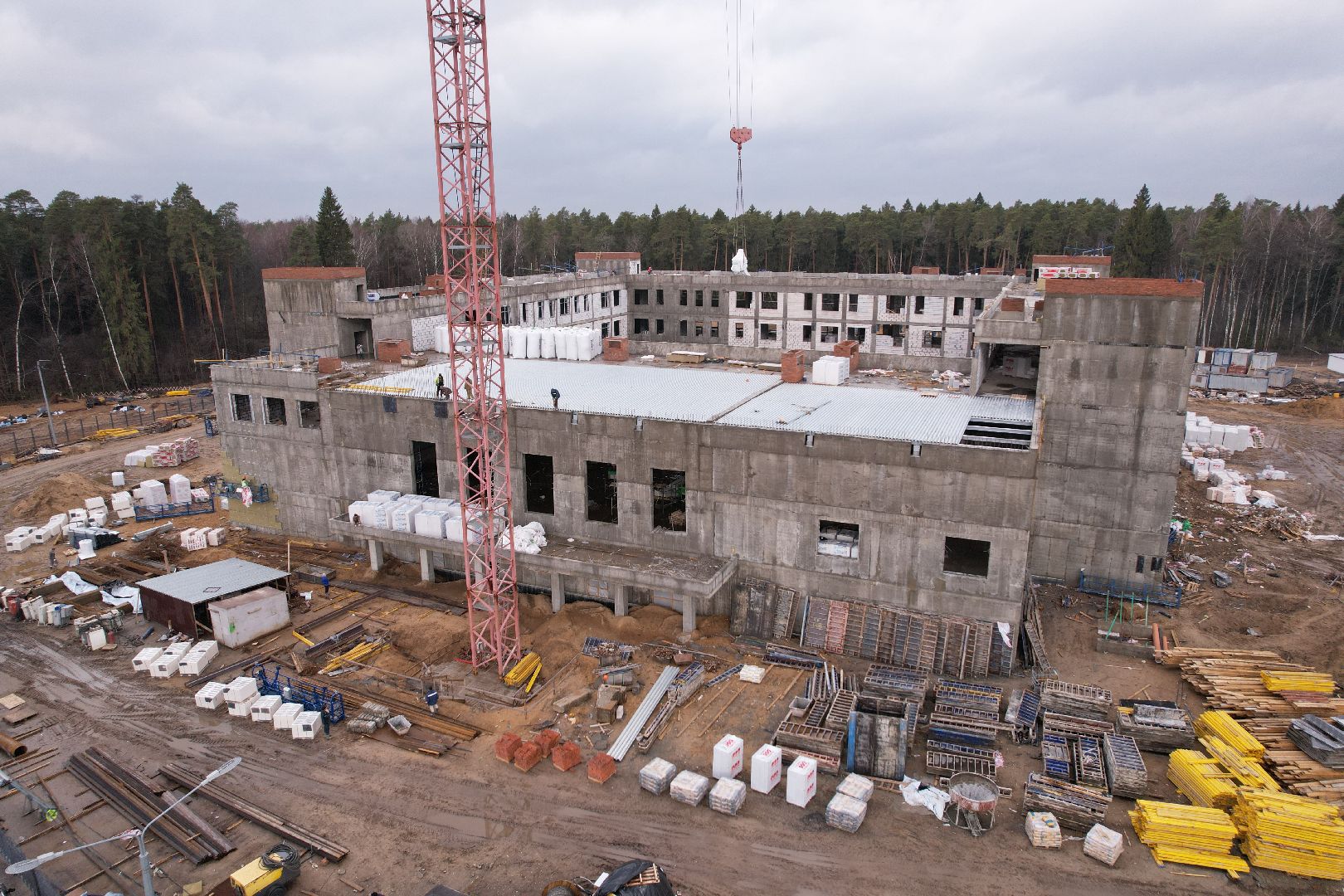 видео с коптера, новый корпус ЦО 5 в Ногинске, ремонт центра образования 5 в Ногинске,