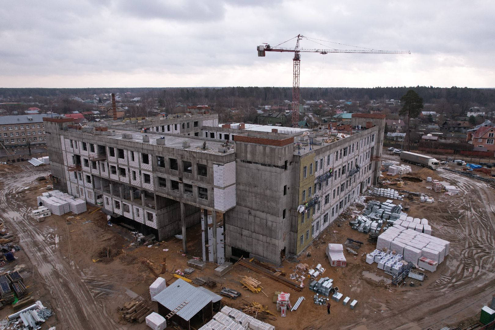 видео с коптера, новый корпус ЦО 5 в Ногинске, ремонт центра образования 5 в Ногинске,