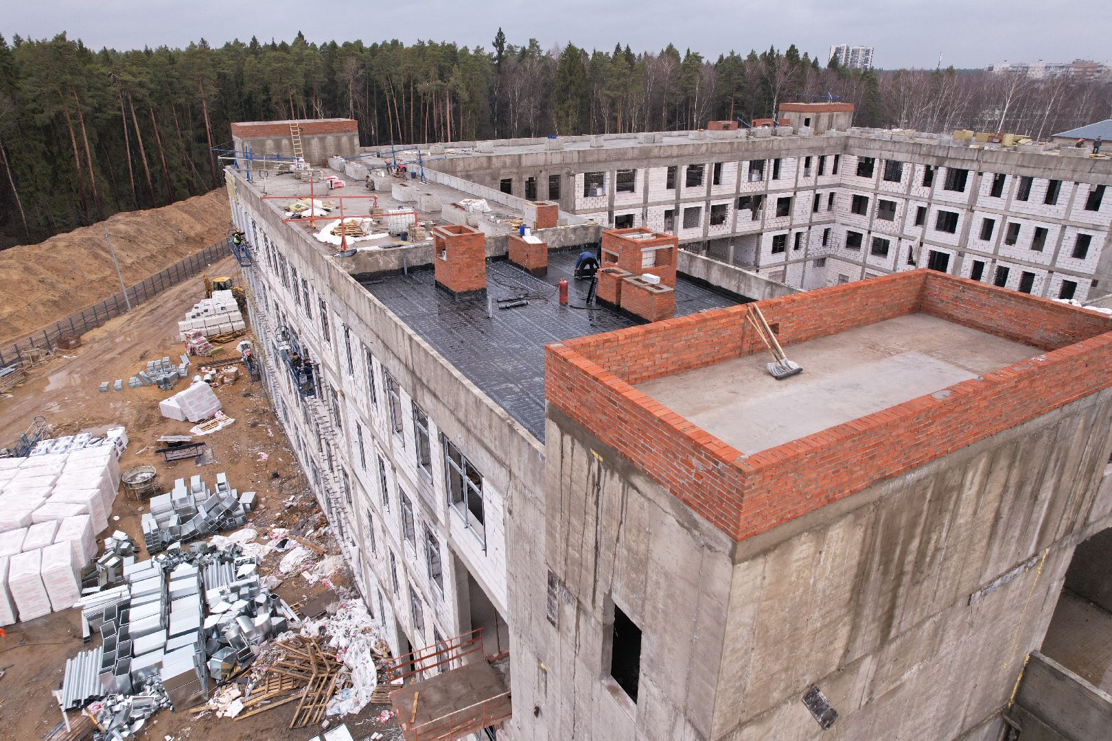 видео с коптера, новый корпус ЦО 5 в Ногинске, ремонт центра образования 5 в Ногинске,