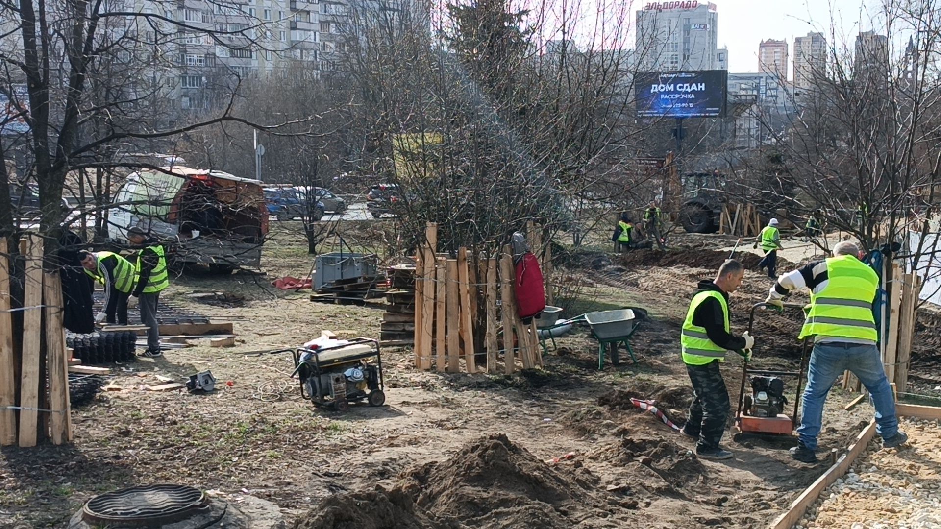 Благоустройство, Сквер вдоль пролетарского проспекта, Новые дорожки, щёлково,