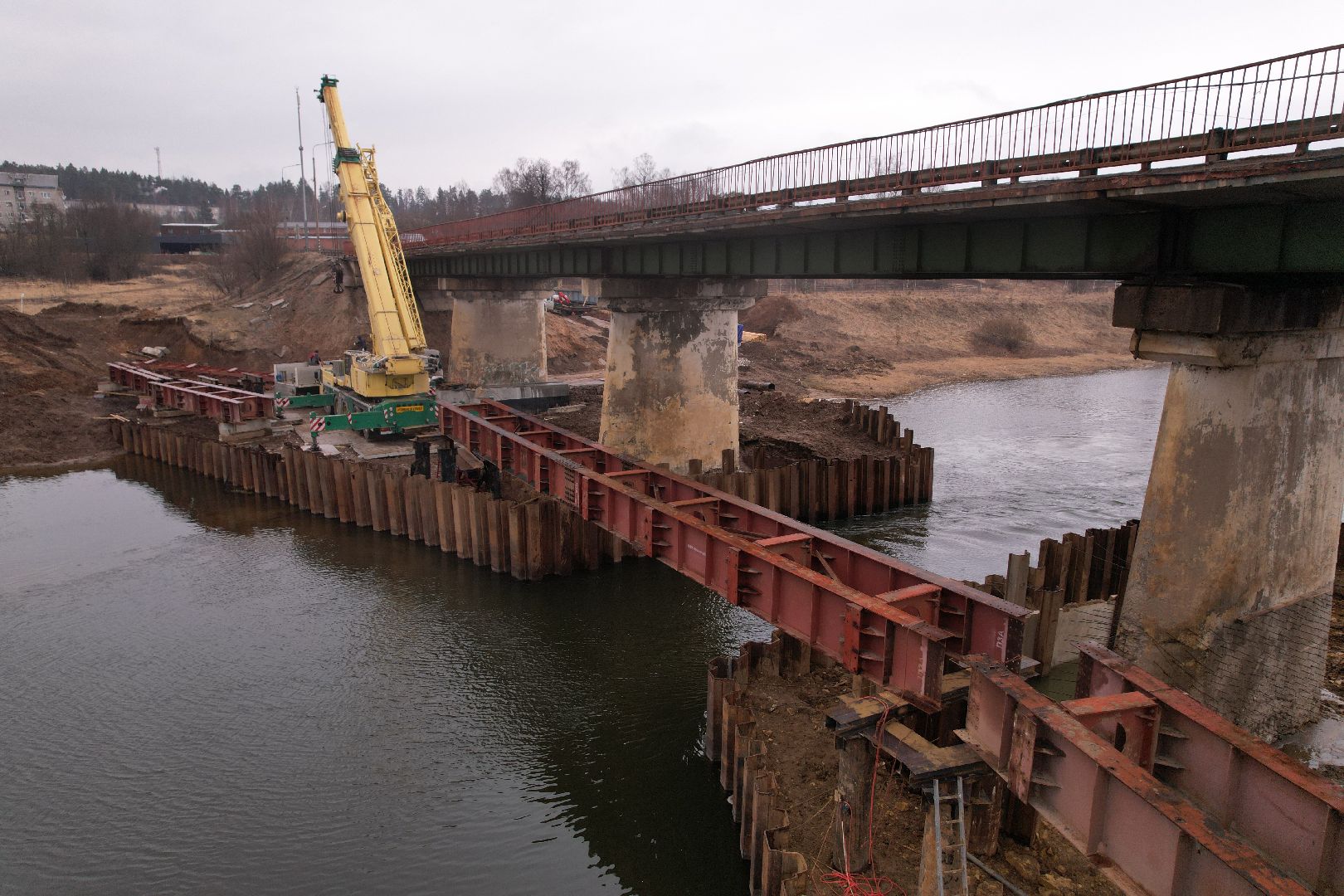 реконструкция моста в деревне Поречье, видео с коптера, ремонт моста в Рузе,