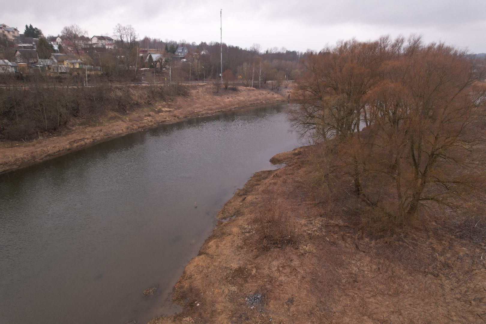 реконструкция моста в деревне Поречье, видео с коптера, ремонт моста в Рузе,