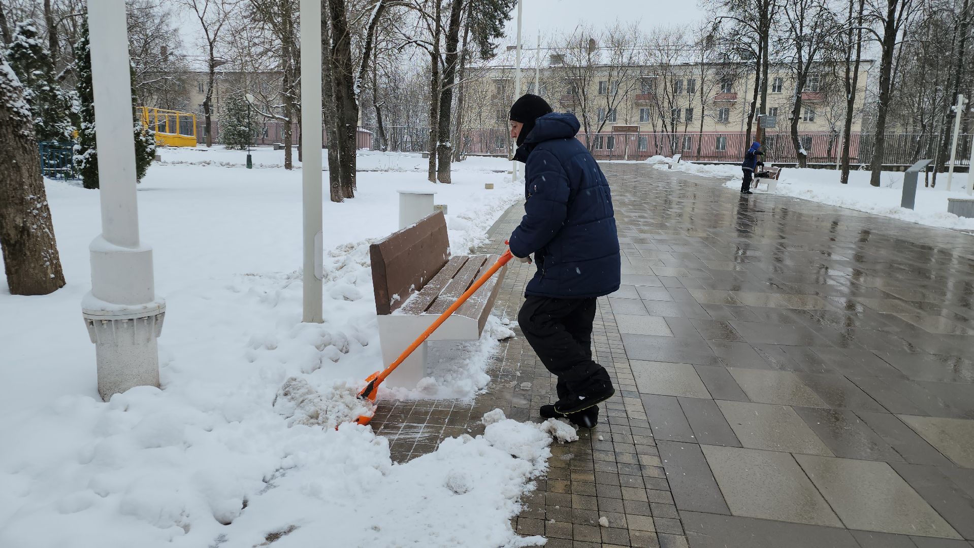 Снег, Уборка снега, Истра, Парк,