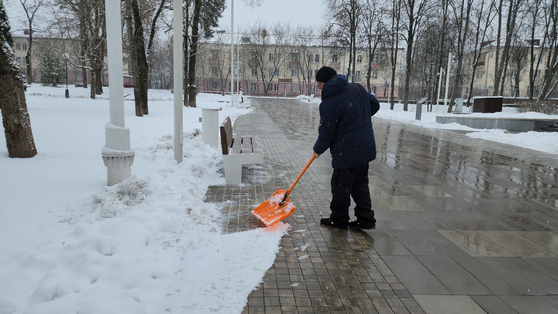 Снег, Уборка снега, Истра, Парк,