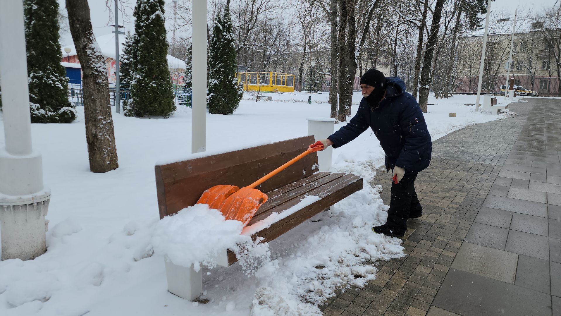 Снег, Уборка снега, Истра, Парк,