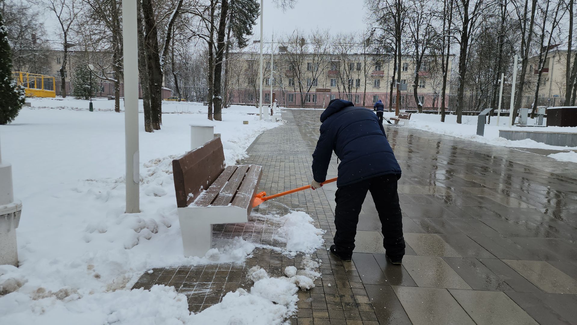 Снег, Уборка снега, Истра, Парк,