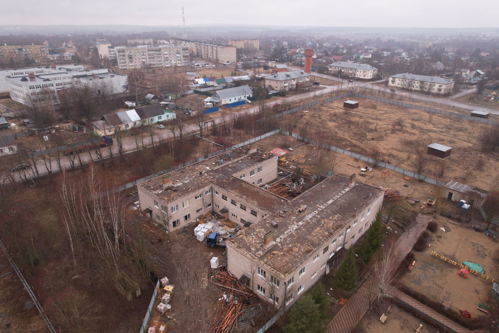 видео с коптера, капремонт детского сада в рузе, детский сад в Колюбакино,