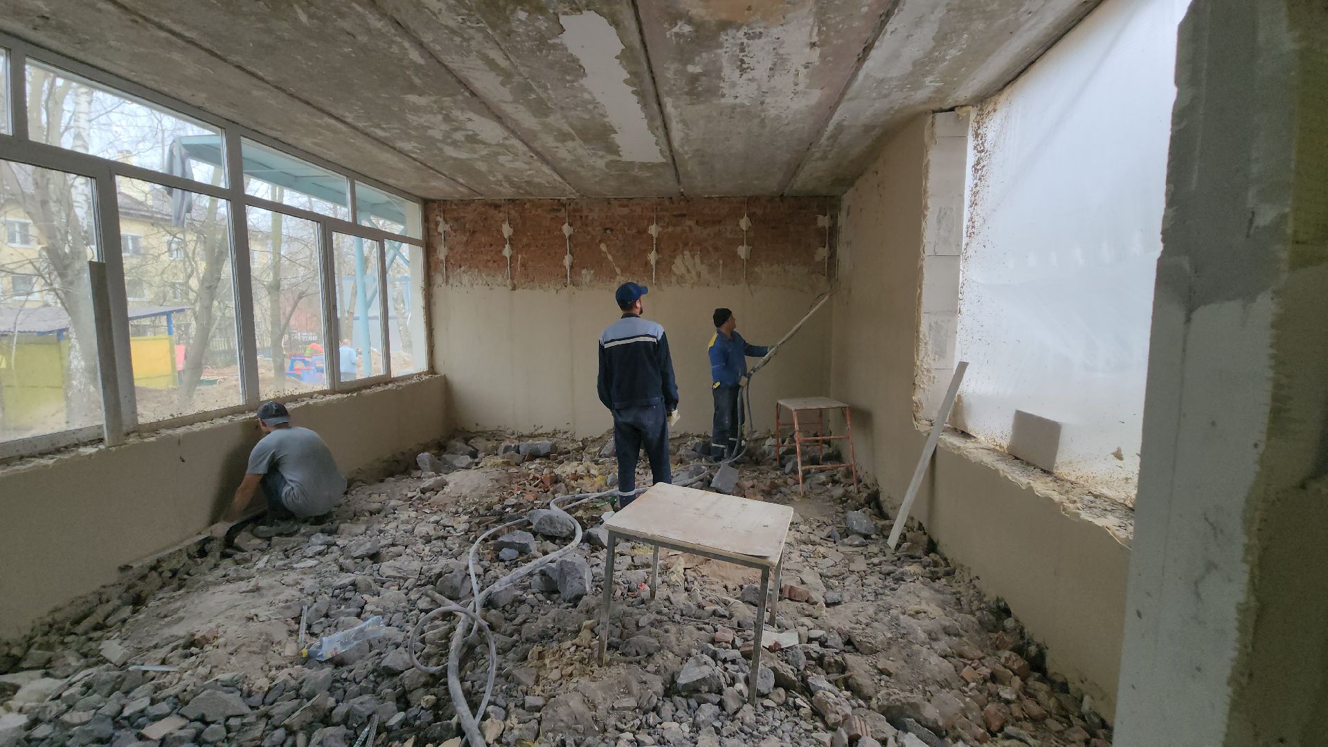 долгопрудный, капремонт детского сада,  штукатурные работы, штукатурка по маячкам, благоустройство территории,