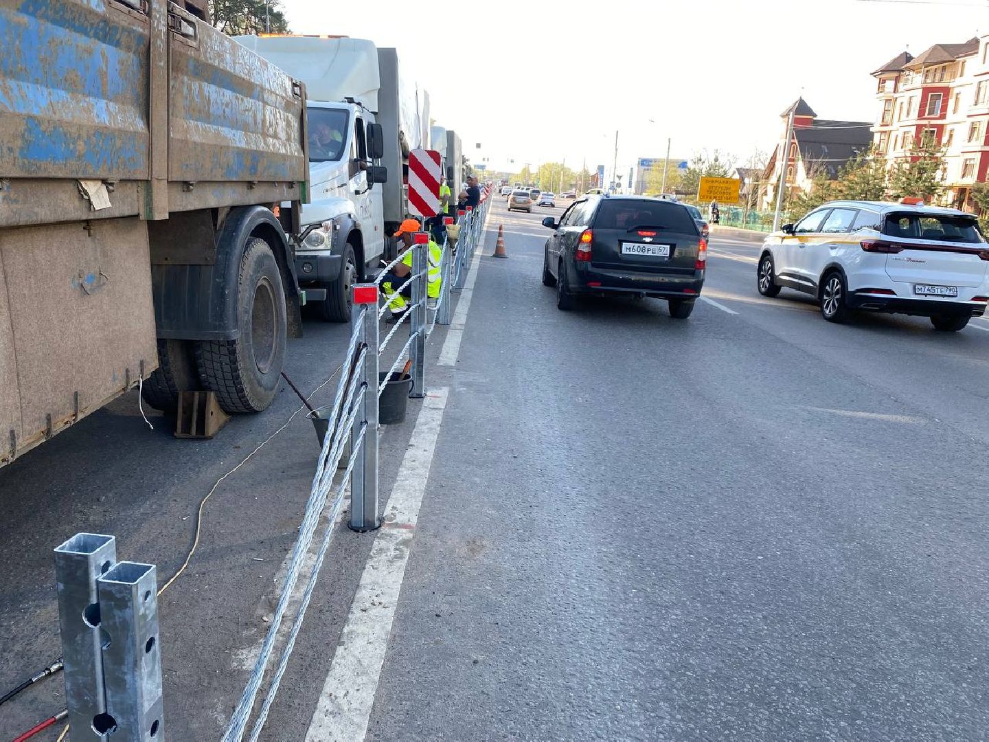 тросовое ограждение, разделительная полоса, 28км Волоколамское шоссе,