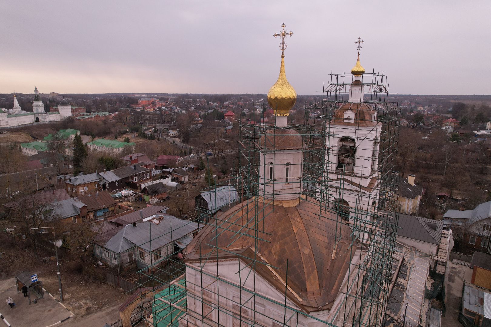 видео с коптера, храм Петра и Павла , реконструкция храма в сергиевом посаде,