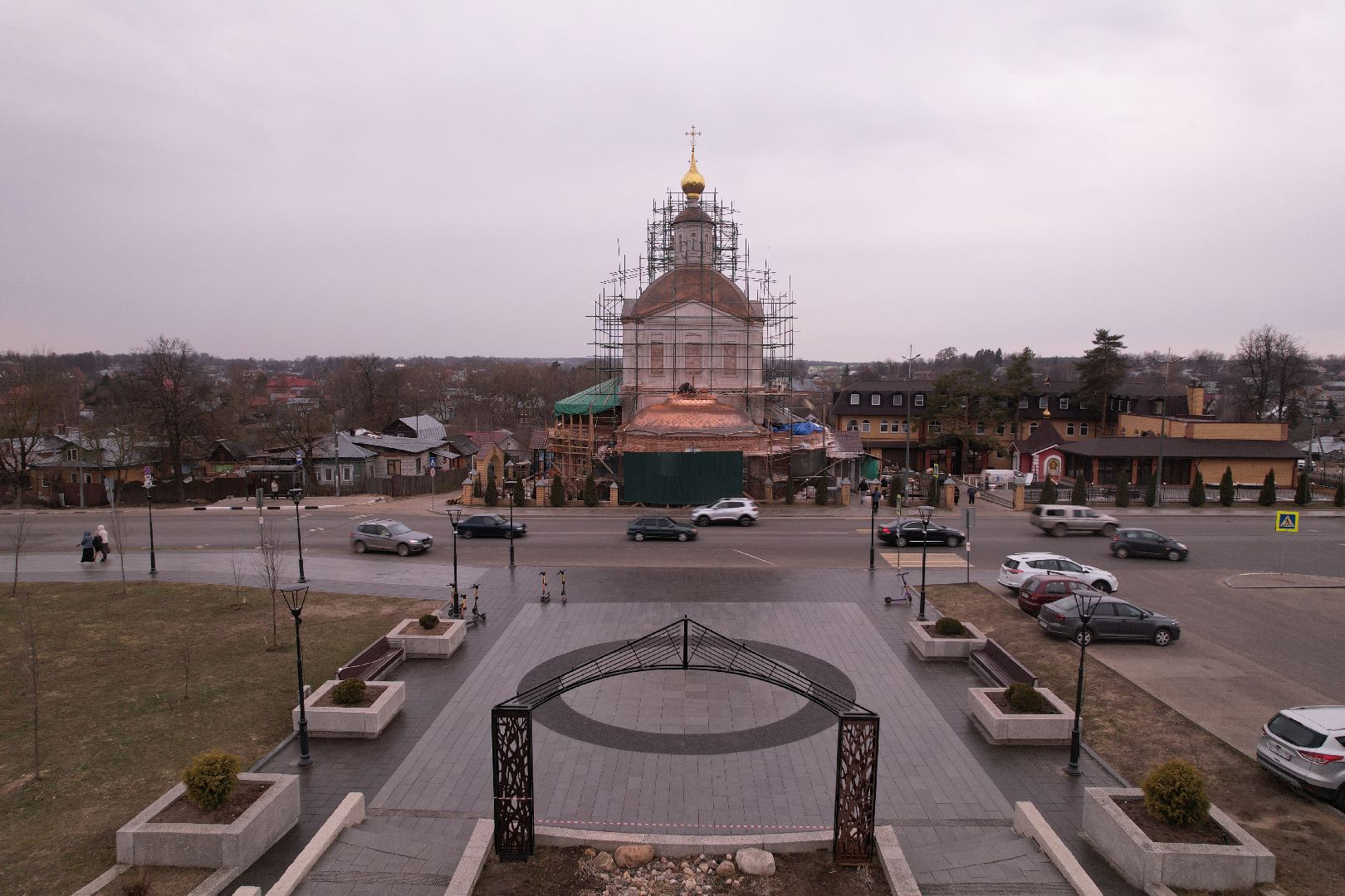 видео с коптера, храм Петра и Павла , реконструкция храма в сергиевом посаде,
