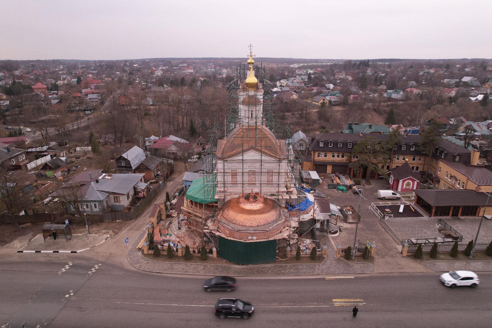 видео с коптера, храм Петра и Павла , реконструкция храма в сергиевом посаде,