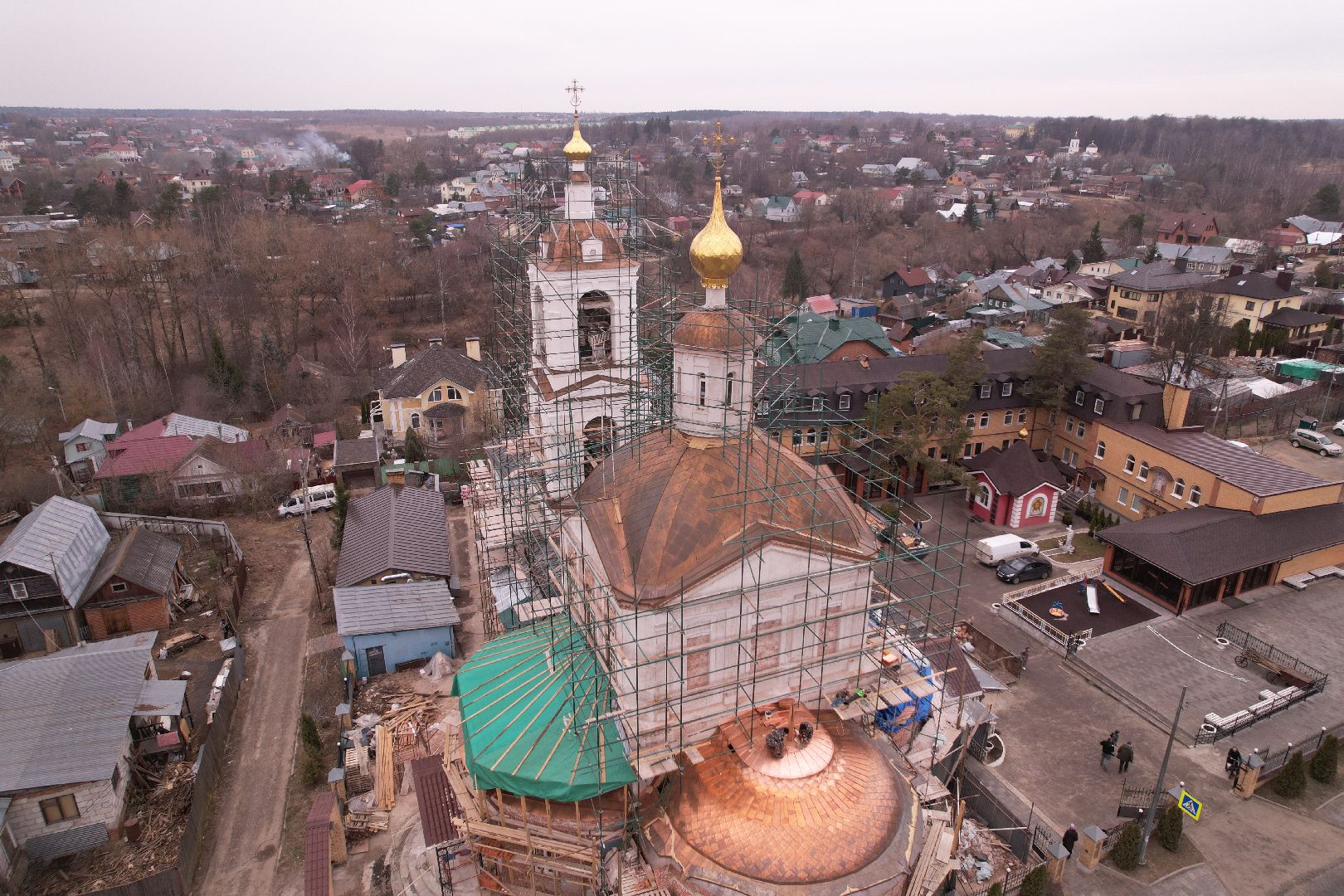 видео с коптера, храм Петра и Павла , реконструкция храма в сергиевом посаде,