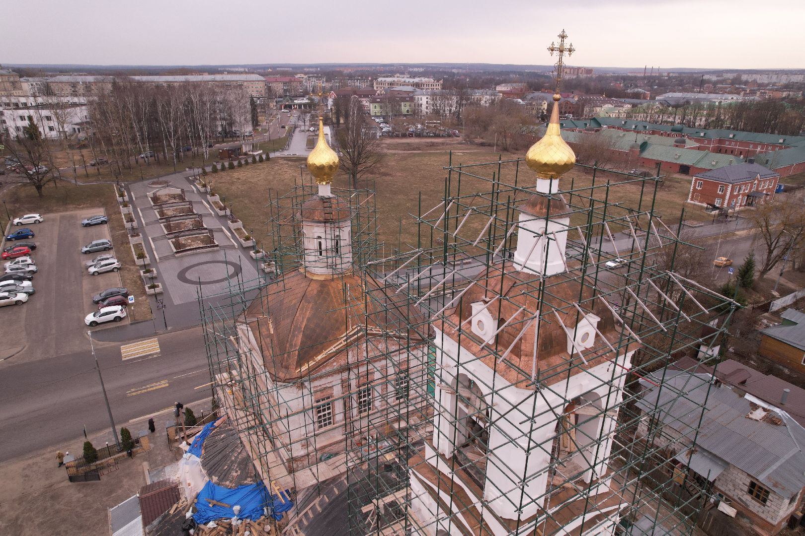 видео с коптера, храм Петра и Павла , реконструкция храма в сергиевом посаде,