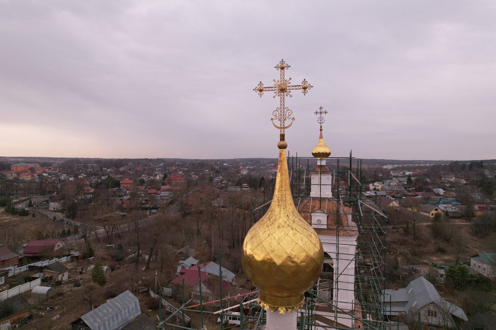 видео с коптера, храм Петра и Павла , реконструкция храма в сергиевом посаде,