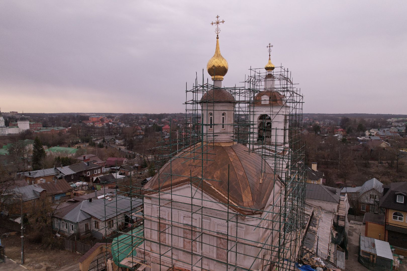 видео с коптера, храм Петра и Павла , реконструкция храма в сергиевом посаде,
